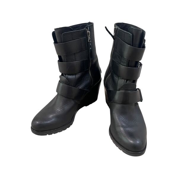 Sorel Women’s After Hours Black Leather Ankle Bootie Wedge Boots~Sz US 9 - Picture 2 of 11